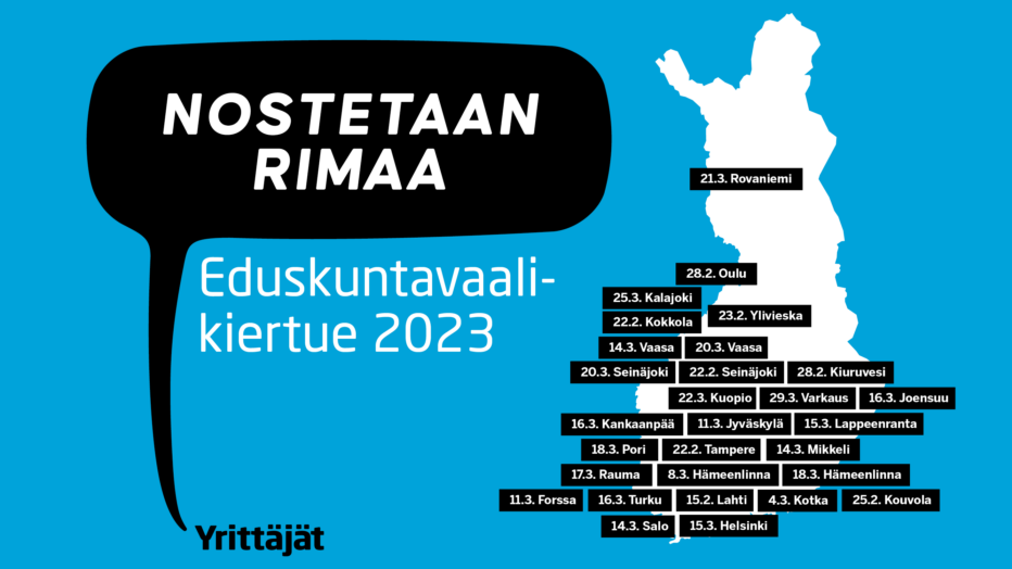 Nostetaan rimaa -vaalitapahtumakartta, jossa tapahtumia on ympäri Suomen.