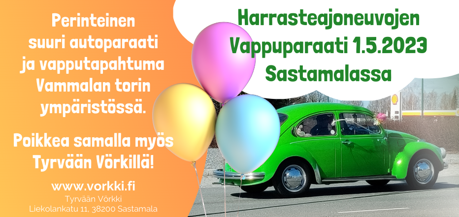 Harrasteajoneuvojen suuri vappuparaati Sastamalassa vapunpäivänä
